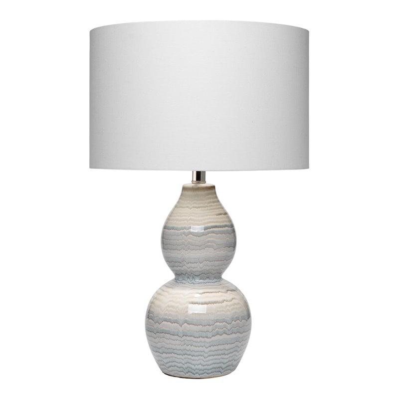 Maklaine Double Gourd Ceramic Table Lamp With Linen Shade in White/Blue