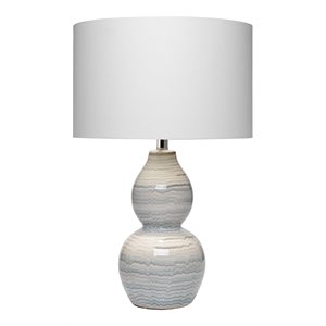Maklaine Double Gourd Ceramic Table Lamp With Linen Shade in White/Blue