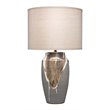 Maklaine Reactive-Glaze Ceramic Table Lamp With Linen Shade in Gray/Beige