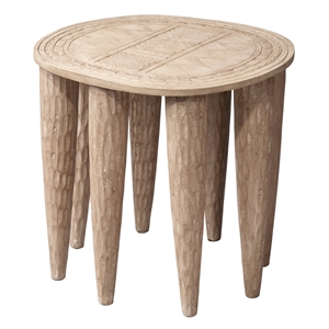Maklaine Hand-Carved Mango Wood Side Table With Etched Top in Natural