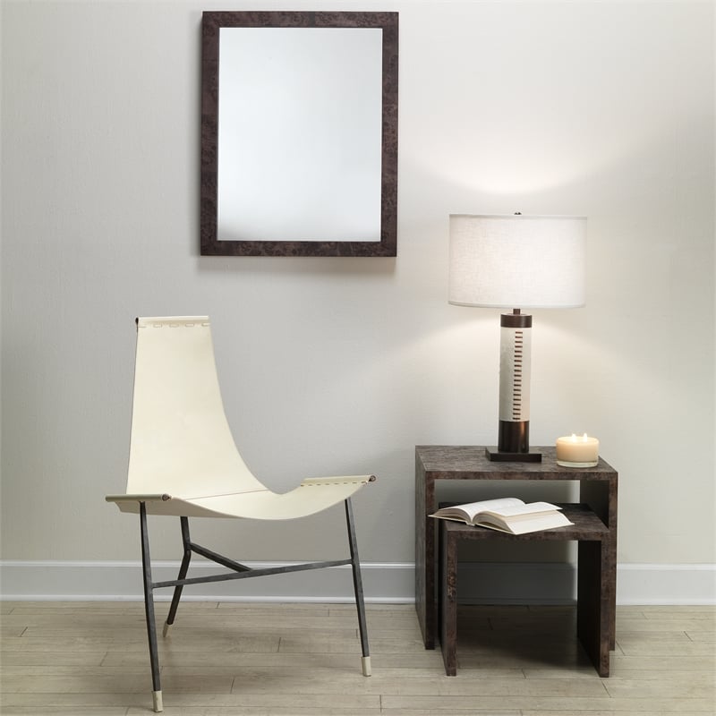 Maklaine Beveled Burl Wood Veneer Rectangle Wall Mirror in Charcoal