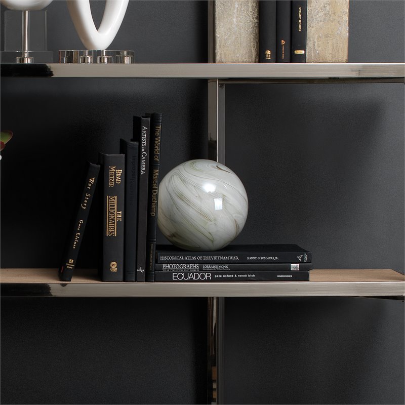 Maklaine Contemporary Handblown Glass Decorative Orb in Sage Green Swirl