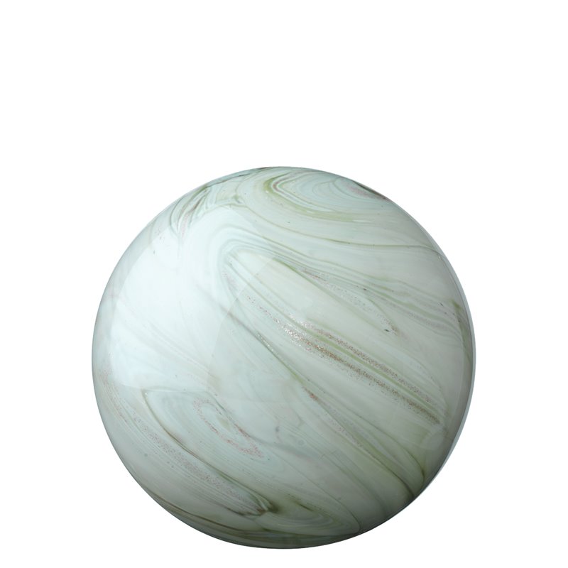 Maklaine Contemporary Handblown Glass Decorative Orb in Sage Green Swirl