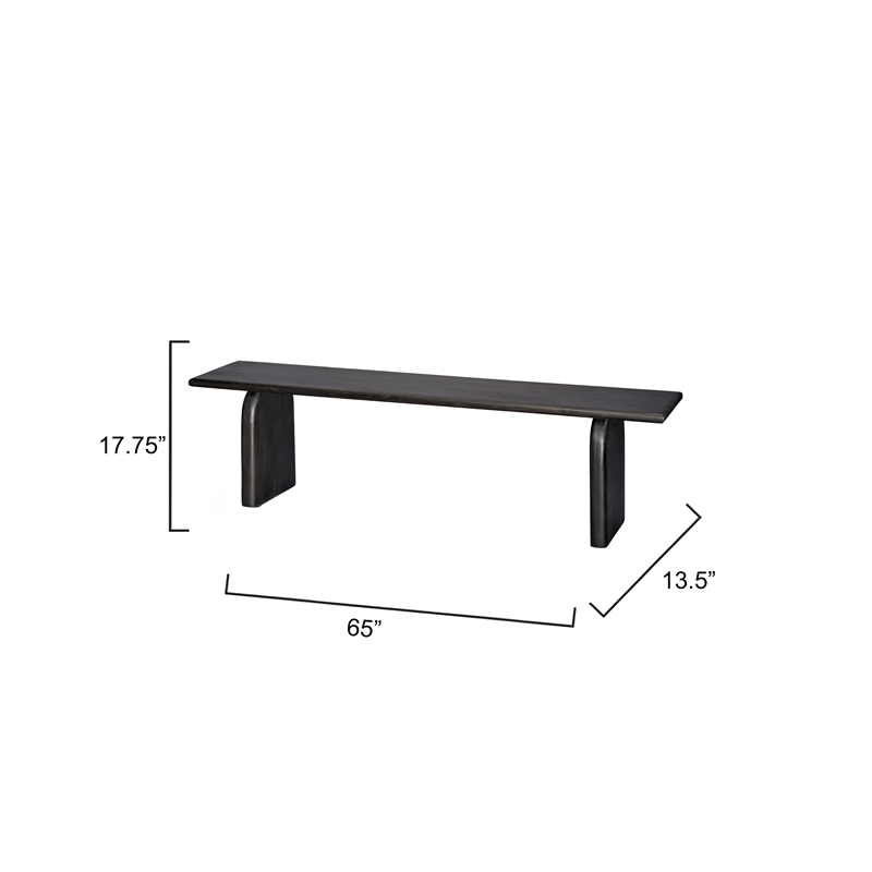 Maklaine Contemporary Hand-Carved Mango Wood Minimalist Bench in Natural