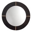 Maklaine Leather Hide Round Wall Mirror With Brass Rivets in Espresso