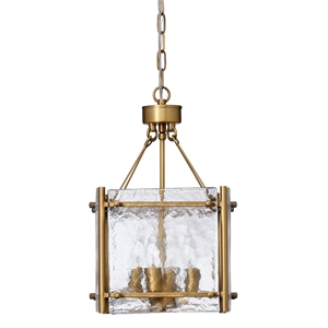 Maklaine Textured Glass and Metal Square Chandelier in Antique Brass
