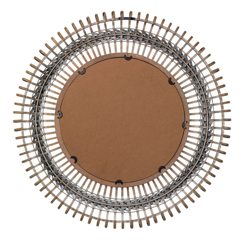 Maklaine Woven Bamboo Round Braided Wall Mirror in Gray and Natural