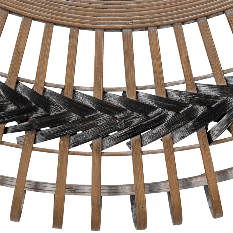 Maklaine Woven Bamboo Round Braided Wall Mirror in Gray and Natural