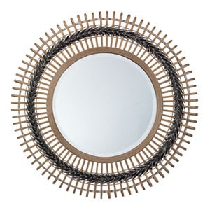 Maklaine Woven Bamboo Round Braided Wall Mirror in Gray and Natural