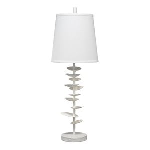 Maklaine Gesso Sculptural Steel Table Lamp With Linen Shade in White