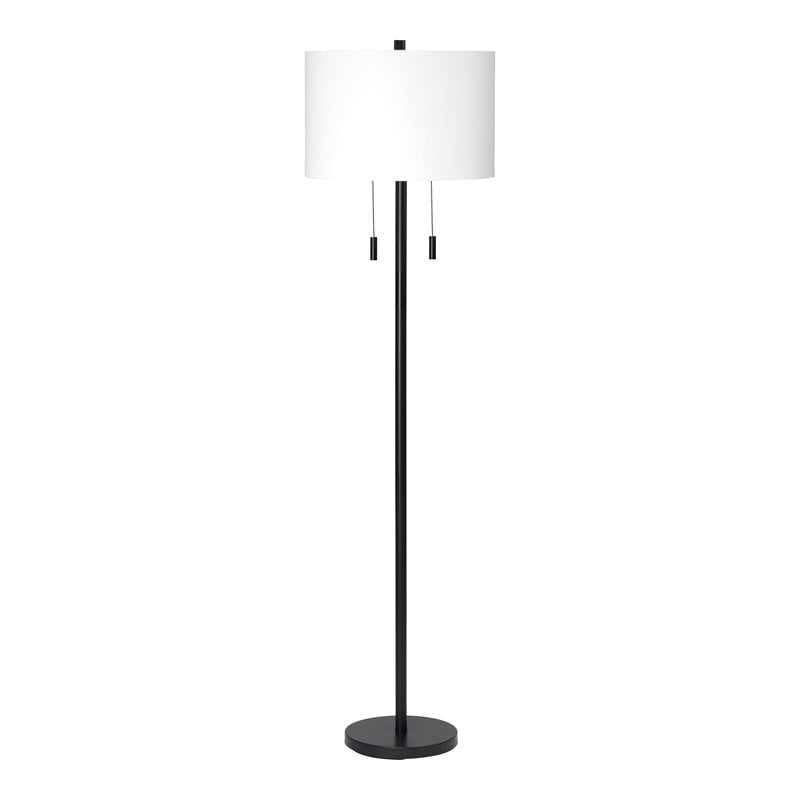 Maklaine 2-Light Metal Floor Lamp With Drum Shade in Matte Black