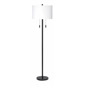 Maklaine 2-Light Metal Floor Lamp With Drum Shade in Matte Black
