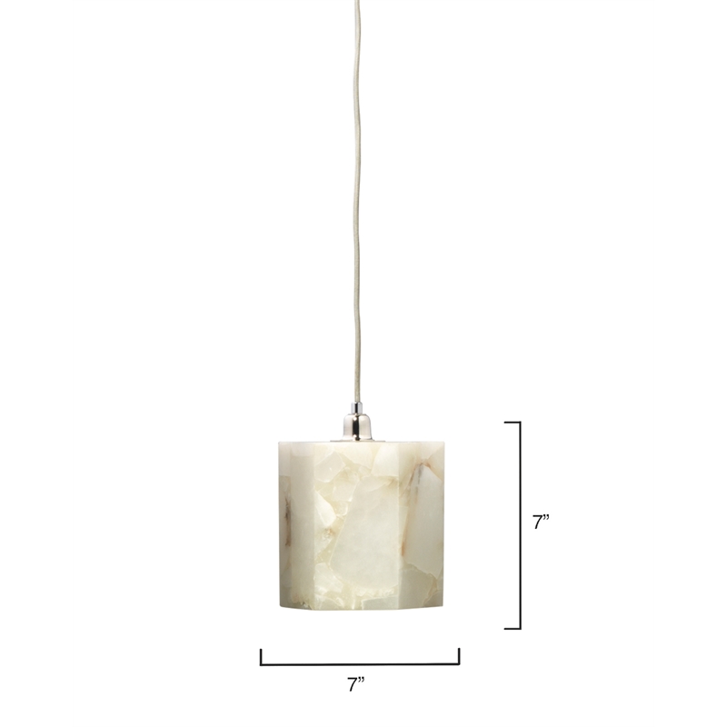 Maklaine Natural Alabaster Stone Hexagon Pendant Light in White