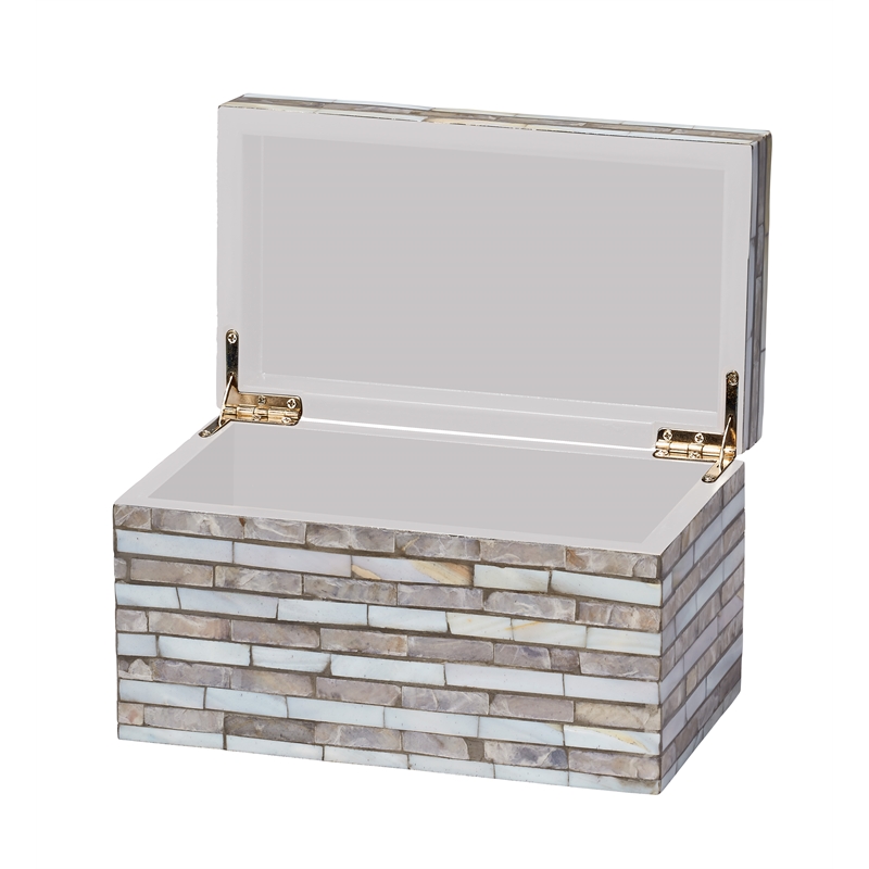 Maklaine Mother of Pearl Mosaic Decorative Box in Iridescent Grey
