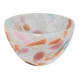 Maklaine Hand-Blown Jaspe Glass Decorative Bowl in Multi-Color