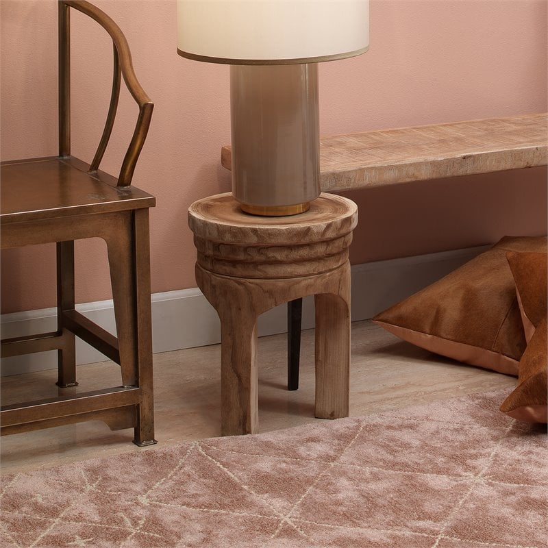 Maklaine Contemporary Organic Rough Wood Turned Stool in Natural