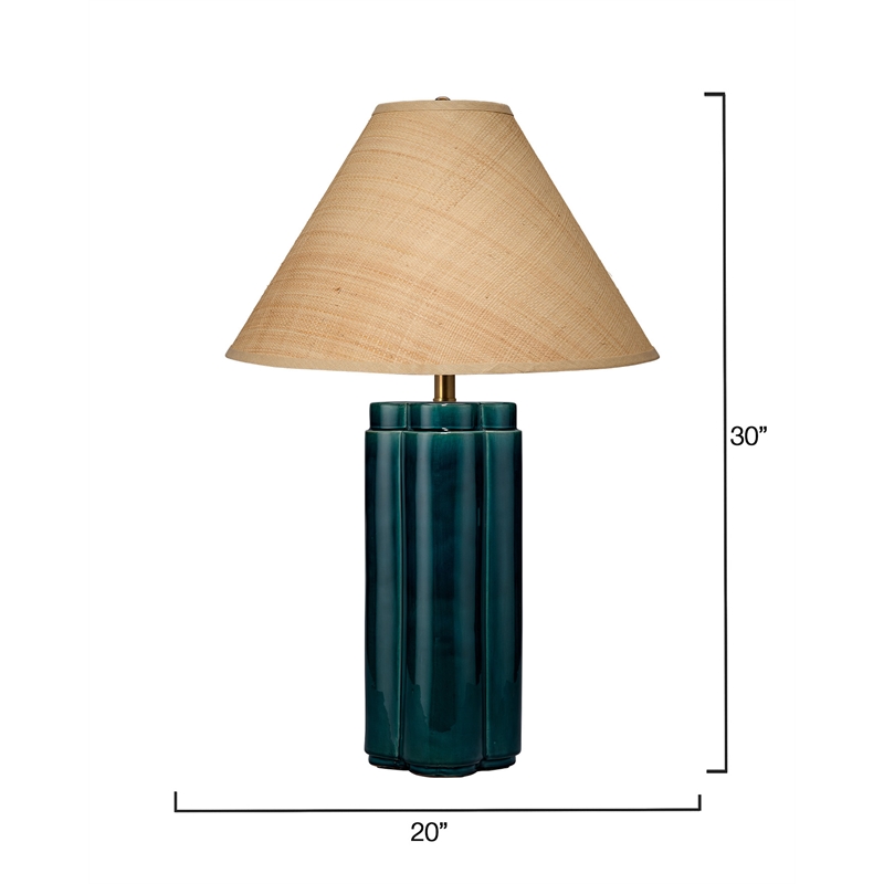 Maklaine Reactive-Glaze Ceramic Table Lamp With Raffia Shade in Blue