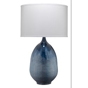 Maklaine Enameled Iron Metal Table Lamp With Linen Shade in Blue Ombre