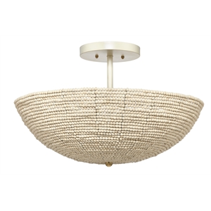 Maklaine Hand-Carved Mango Wood Beaded Semi-Flush Mount in Cream
