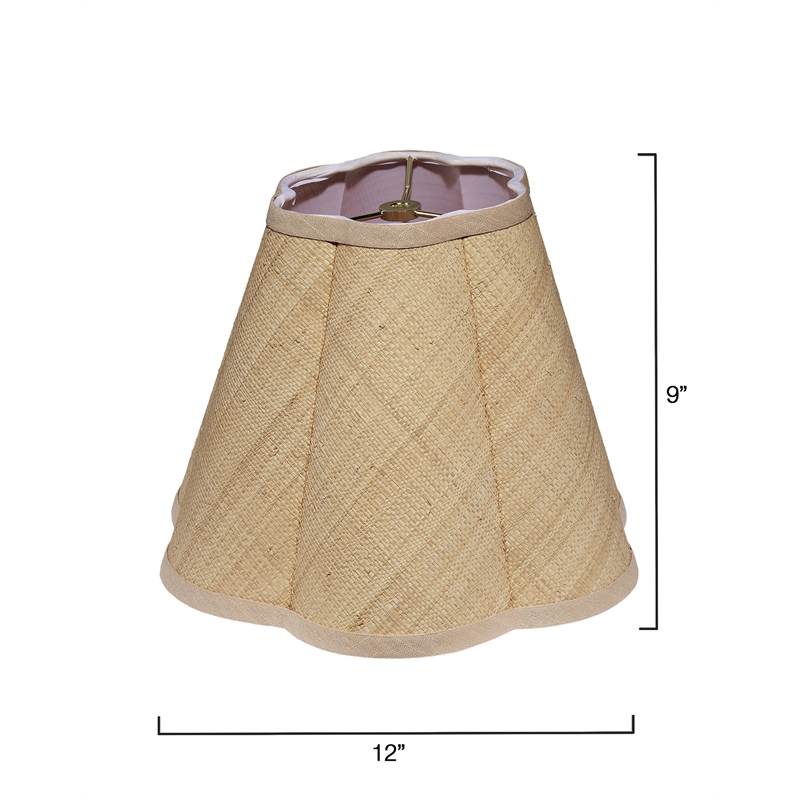 Maklaine Scalloped Natural Raffia Fabric Cone Lamp Shade in Natural