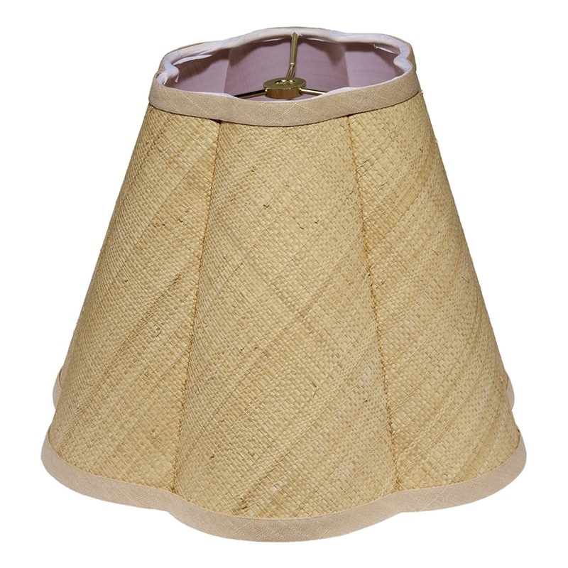 Maklaine Scalloped Natural Raffia Fabric Cone Lamp Shade in Natural