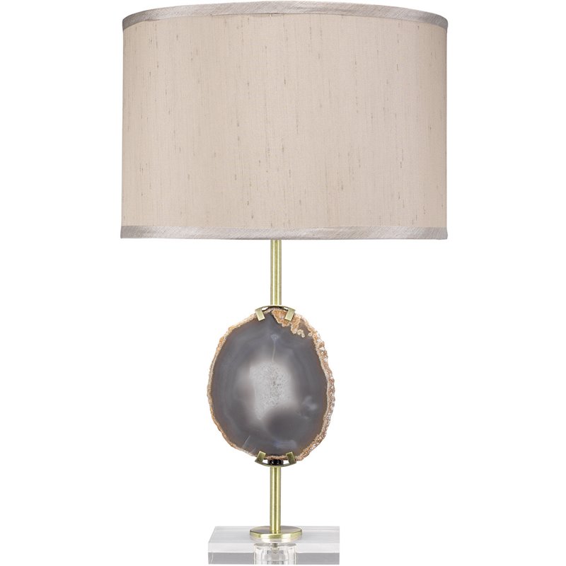 Maklaine Natural Agate Stone Table Lamp With Faux Silk Shade in Natural