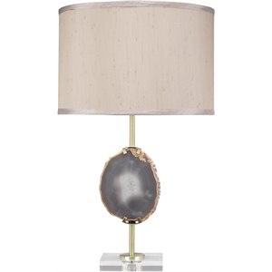 Maklaine Natural Agate Stone Table Lamp With Faux Silk Shade in Natural