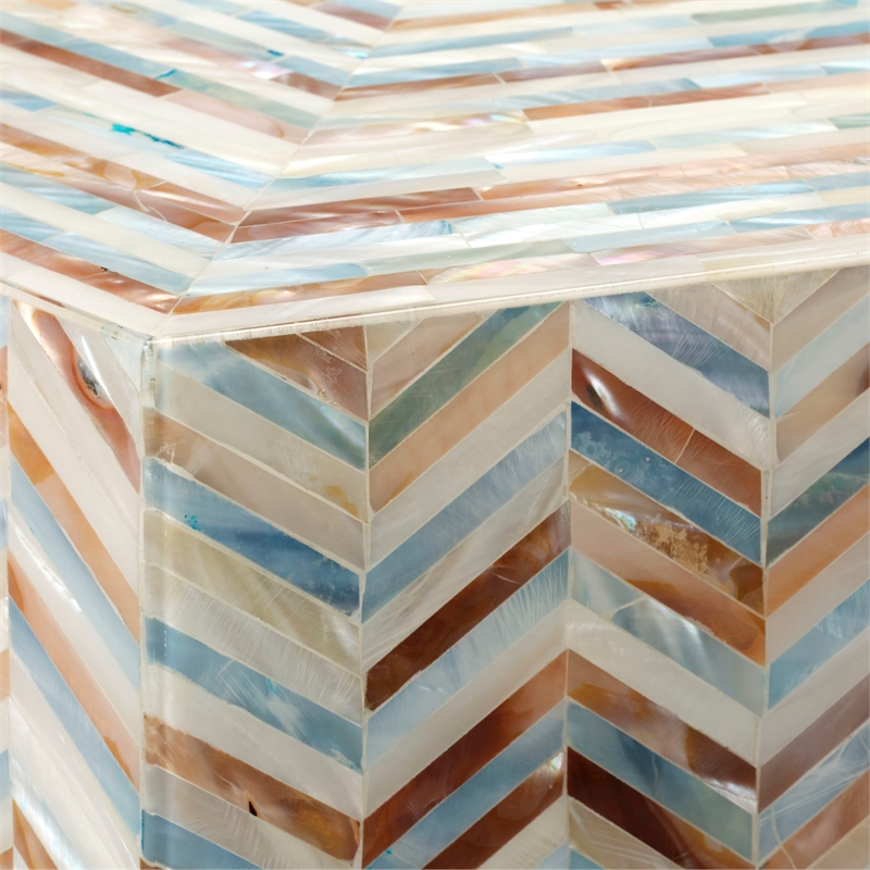 Maklaine Mother of Pearl Chevron Hexagon Side Table in Iridescent