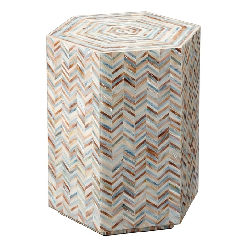 Maklaine Mother of Pearl Chevron Hexagon Side Table in Iridescent