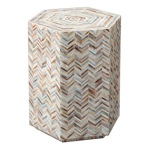 Maklaine Mother of Pearl Chevron Hexagon Side Table in Iridescent