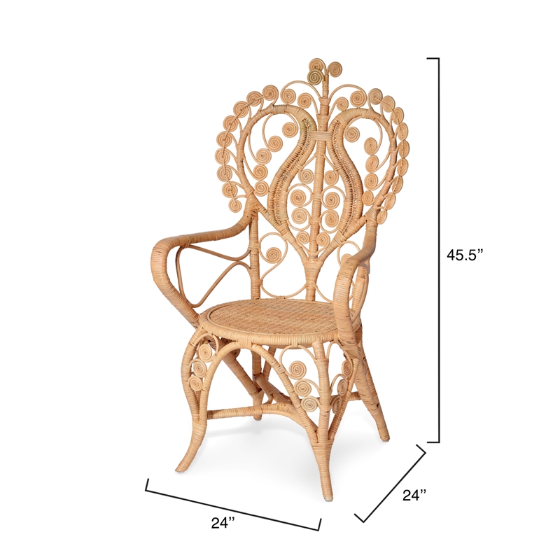 Maklaine Contemporary Handwoven Natural Rattan Throne-Style Arm Chair