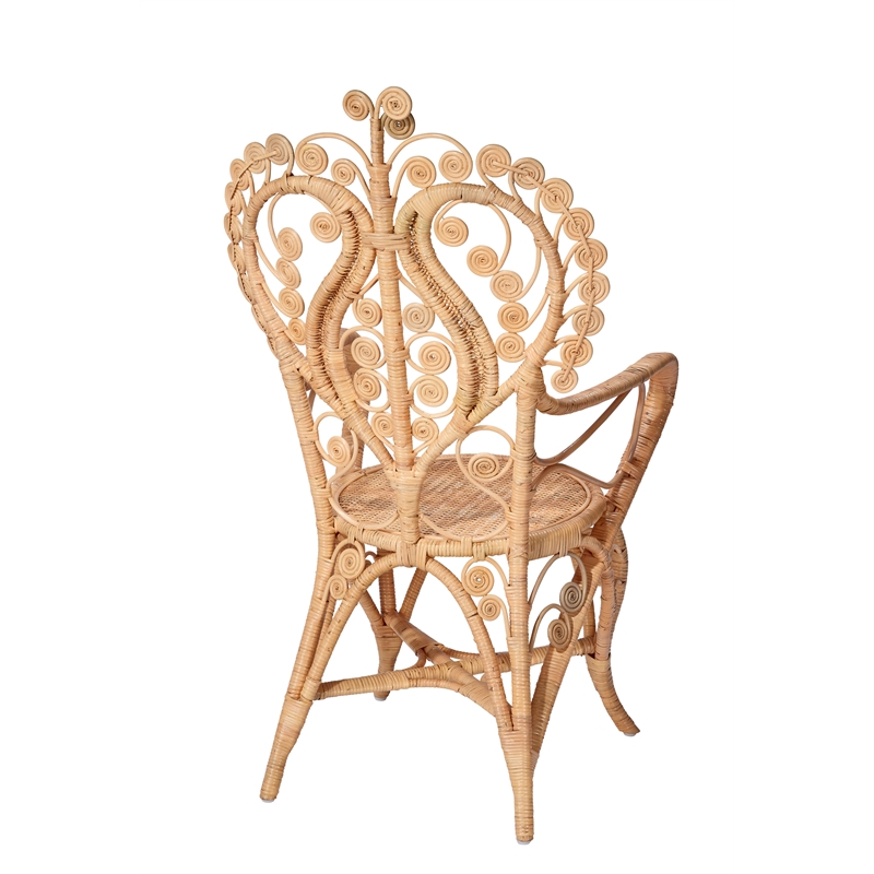 Maklaine Contemporary Handwoven Natural Rattan Throne-Style Arm Chair