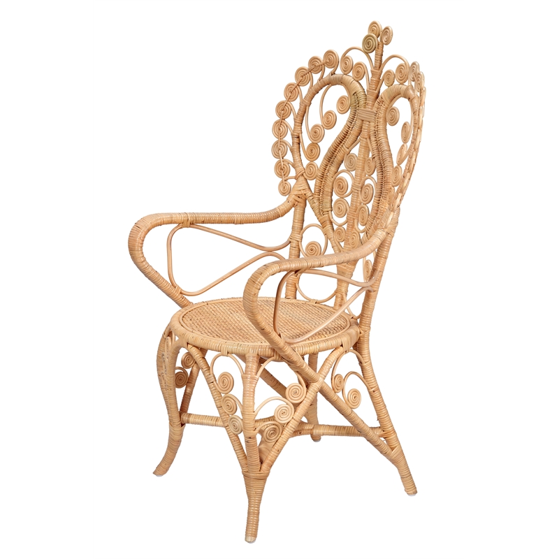 Maklaine Contemporary Handwoven Natural Rattan Throne-Style Arm Chair