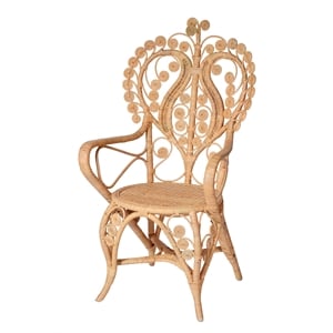 Maklaine Contemporary Handwoven Natural Rattan Throne-Style Arm Chair