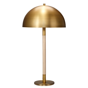 Maklaine Rubber Wood and Iron Dome Shade Table Lamp in Antique Brass