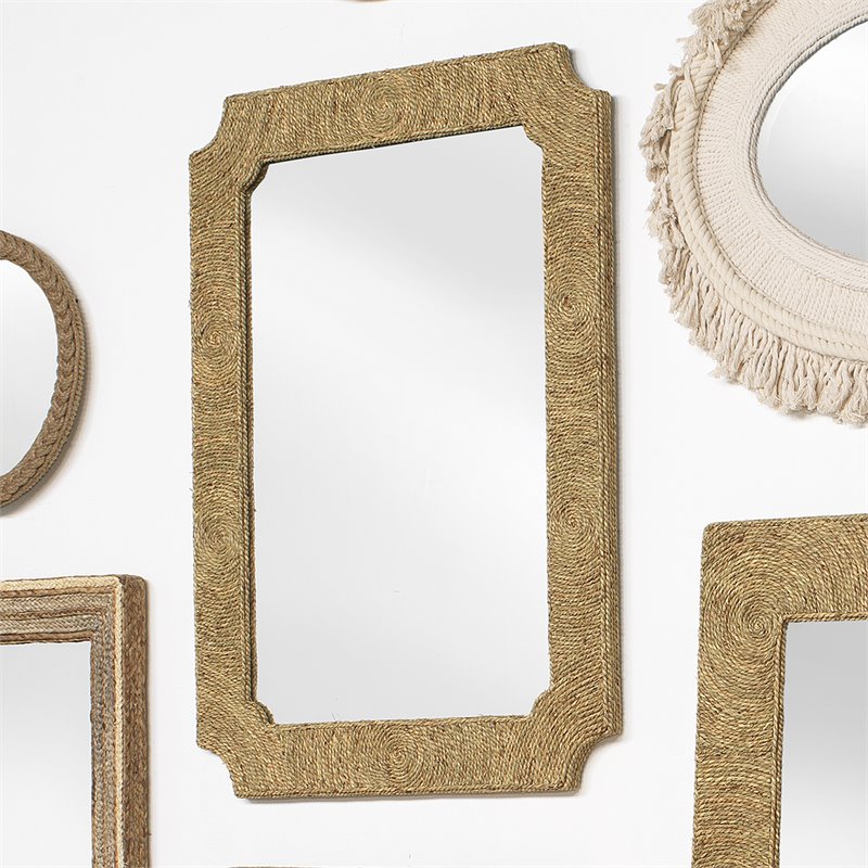 Maklaine Contemporary Twisted Sea Grass Round Coastal Mirror in Natural
