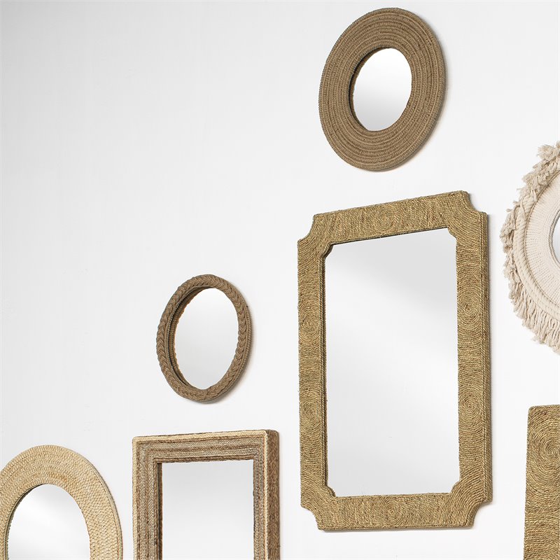 Maklaine Contemporary Twisted Sea Grass Round Coastal Mirror in Natural