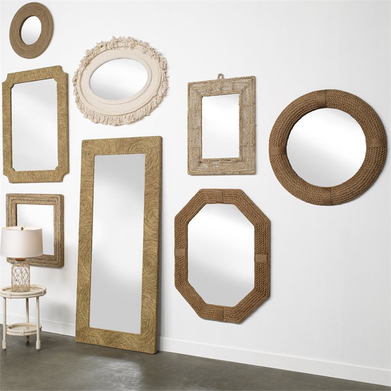 Maklaine Contemporary Twisted Sea Grass Round Coastal Mirror in Natural