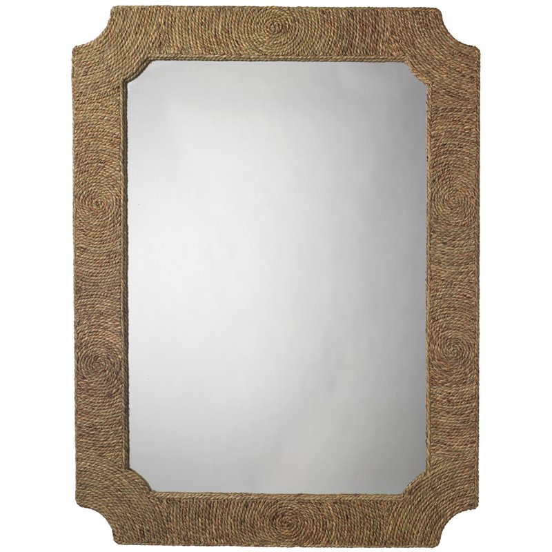 Maklaine Contemporary Twisted Sea Grass Round Coastal Mirror in Natural