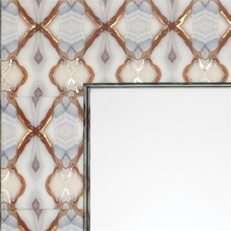 Maklaine Agate-Inspired Rectangle Wall Mirror in Blue and Gold Leaf