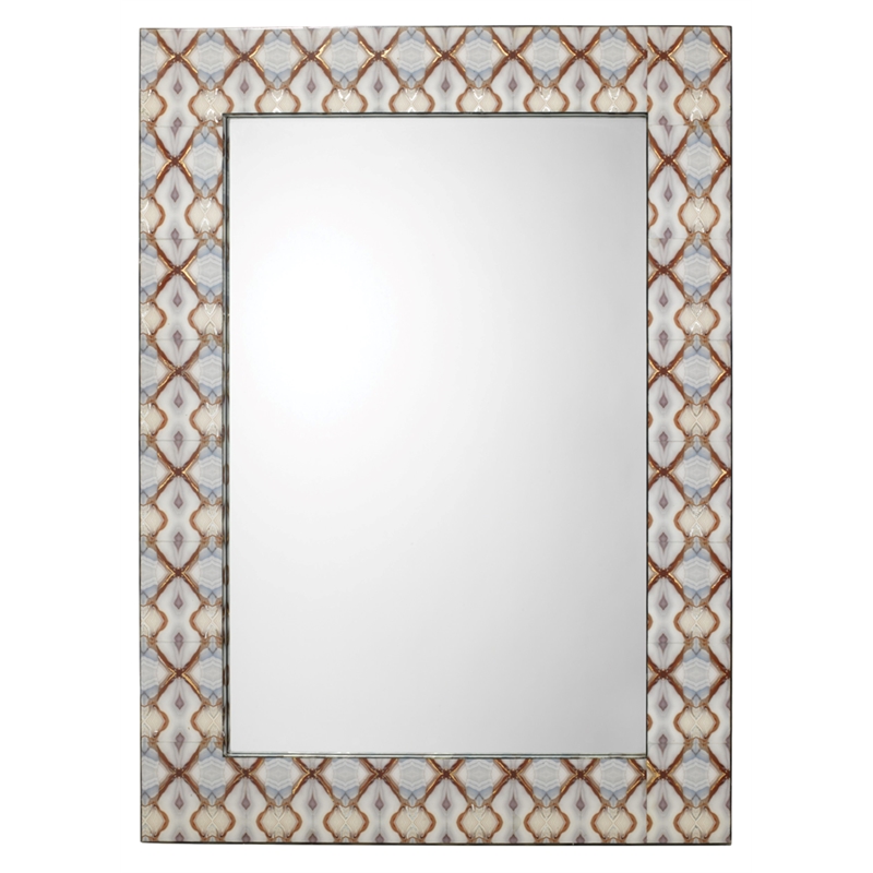 Maklaine Agate-Inspired Rectangle Wall Mirror in Blue and Gold Leaf