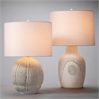 Maklaine Perforated Porcelain Table Lamp With Linen Shade in White