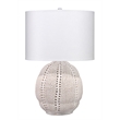 Maklaine Perforated Porcelain Table Lamp With Linen Shade in White