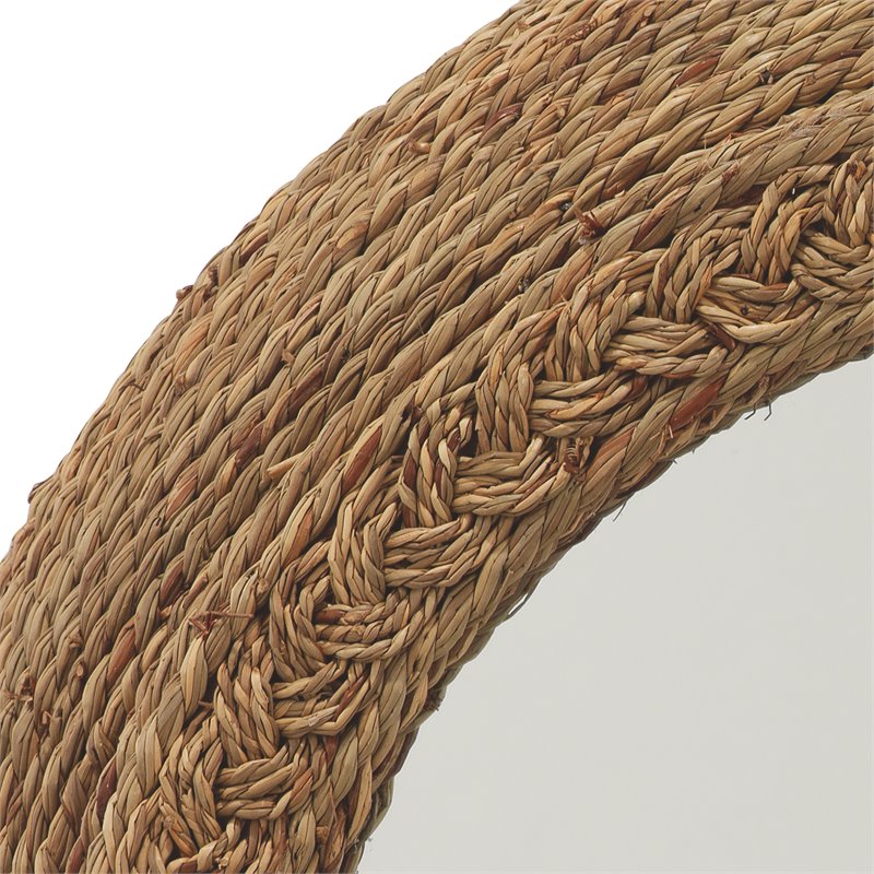 Maklaine Contemporary Hand-Woven Seagrass Round Wall Mirror in Natural