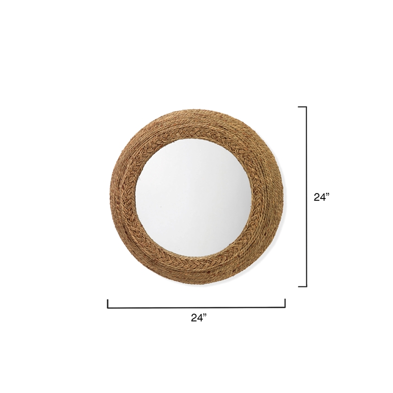 Maklaine Contemporary Hand-Woven Seagrass Round Wall Mirror in Natural