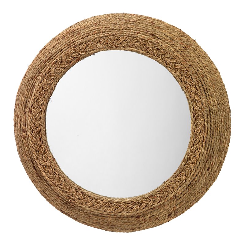Maklaine Contemporary Hand-Woven Seagrass Round Wall Mirror in Natural