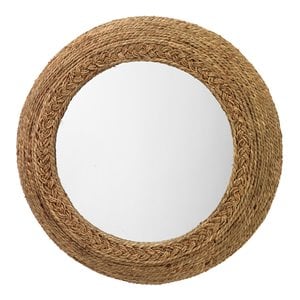 Maklaine Contemporary Hand-Woven Seagrass Round Wall Mirror in Natural