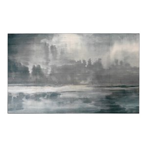 Maklaine Watercolor-Inspired Wood Wall Art in Navy and Slate Lacquer