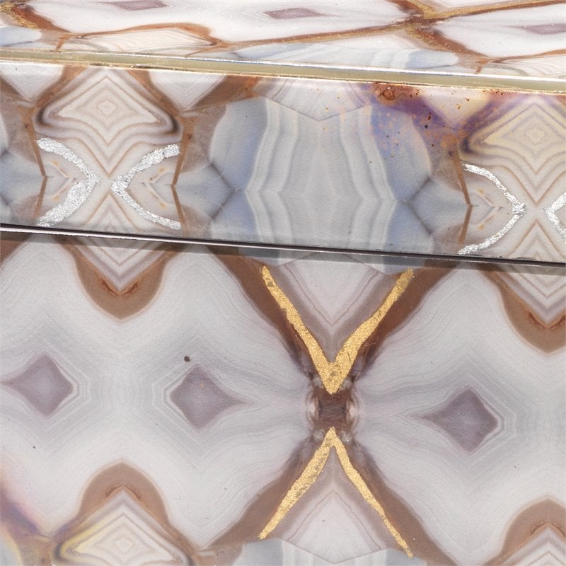 Maklaine Agate-Inspired Decorative Wood Box in Brown and Blue