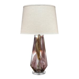 Maklaine Mouth-Blown Glass Table Lamp With Linen Shade in Plum Pink